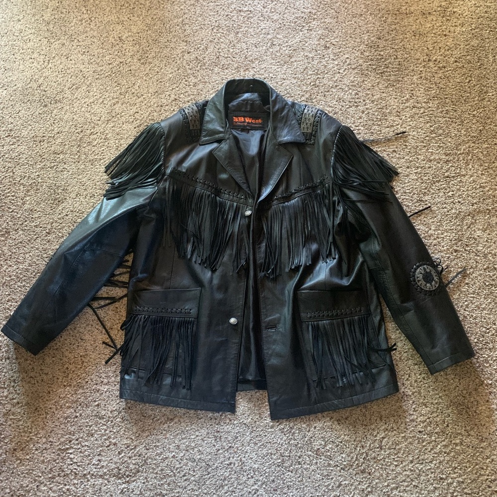 Vintage Leather Jacket with fringe and unique beading